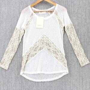 A'reve By Anthropologie Lace Shirt Womens Small S White Long Sleeve Summer NWT
